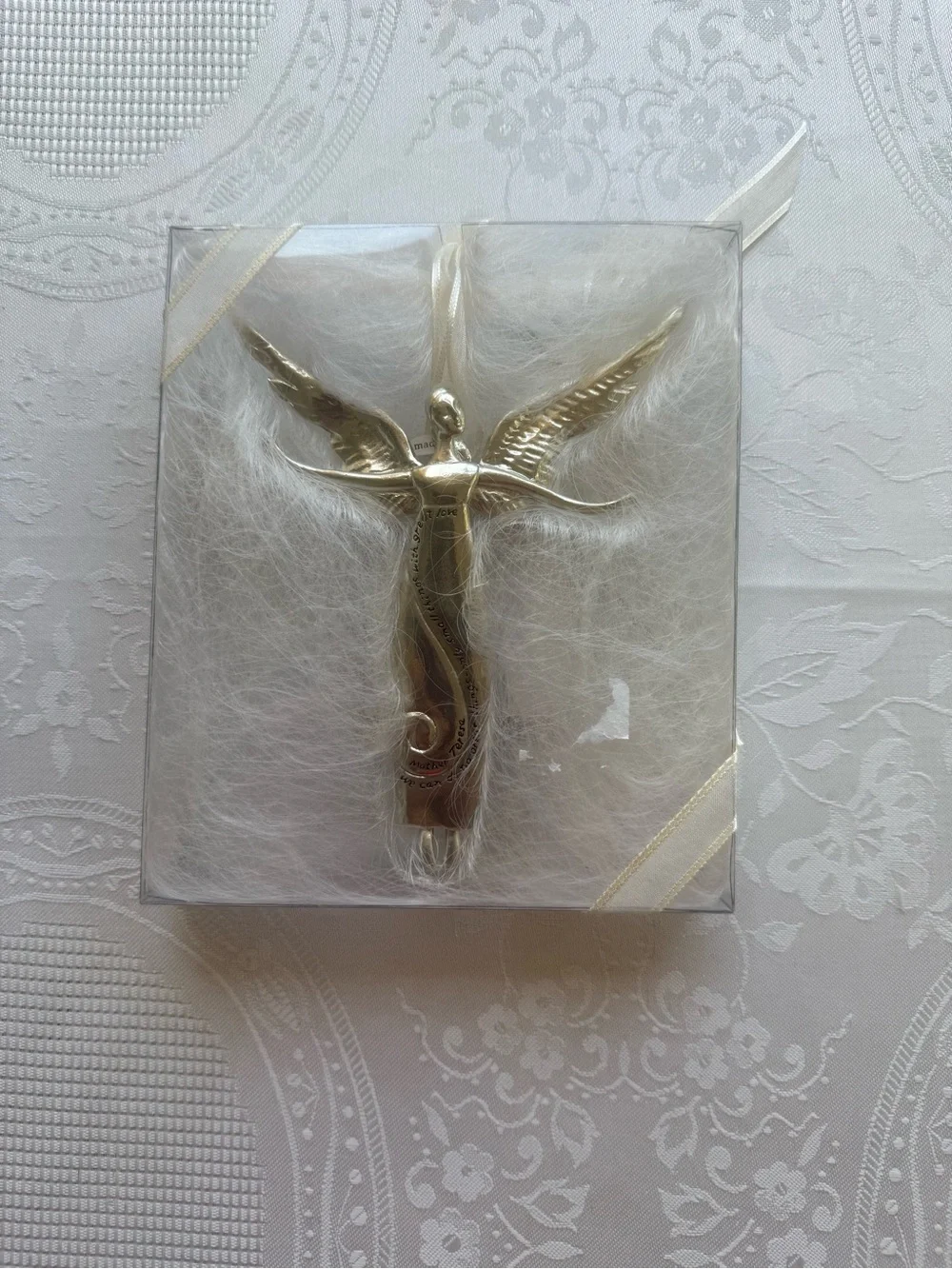 Serenity Mother Teresa Ornament Silver Angel Figurine Wall Home Accent Decorativ